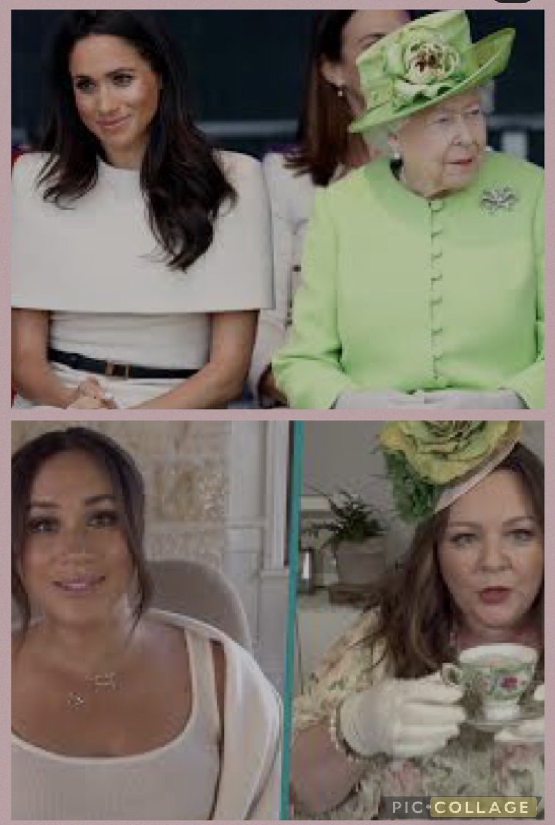 AllexmarieHoll1's tweet photo. What sort of weak pathetic man allows his wife to disrespect his grandmother and all that she had worked for?

And what sort of vile wife disrespects her husband’s grandmother, when that grandmother had done nothing but extend kindness to her?

I thinks it’s important people never forget the behaviour of Harry and Markle. 

Here’s just a couple of their actions that for want of better words “boil my piss”. 

First Markle roped in her “friend” Melissa McCarthy, who was dressed in an almost caricature outfit of what our late Queen wore on a royal engagement with Markle. They sat and giggled, taking the piss out of the traditional English tea, whilst her  pathetic husband juggled balls outside the window like some court jester or clown (seemingly the only balls that p o s has).   

I wonder what happened to her “friend” McCarthy and Markle’s relationship?  Oh I bet Markle used her as she does everyone and once her services were no longer required she was dumped. Or perhaps Melissa realised what a vile thing she had been encouraged to do and dumped Markle? Who cares? I have never watched and nor will I watch anything with McCarthy in it again. She went down in my estimations behaving so disgustingly. 

Then we have the “curtsy”. I don’t need to remind you what she did, how she did it and how she explained it. I further don’t need to remind you how her wet lettuce husband just sat there and allowed the vile p o s he married disrespect his grandmother to a worldwide audience, again. 

What a pair of jealous, envious, pathetic and vindictive pair of grifting low life turds these two truly are!