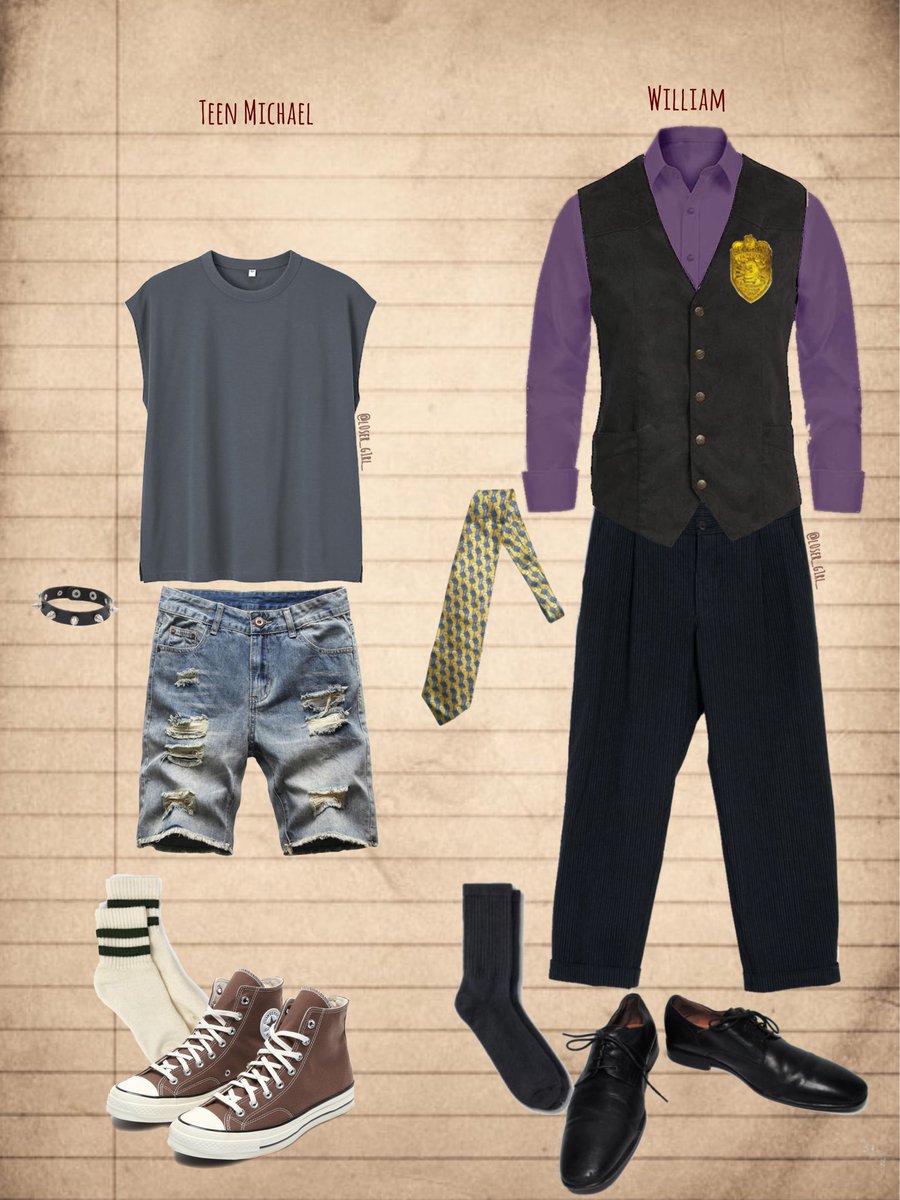 l0ser_g1rl_'s tweet photo. Bonus: Teen/young adult Michael outfits vs William's base outfit (Will lets him keep his cute sneakers; Daddy's little teenager forever 💜)  #willmike #aftoncest

Might put together some fun alternate outfits for them (casual, fancy etc)...miiight also make one for Clara &amp; Henry https://t.co/qnuWcBJXgX