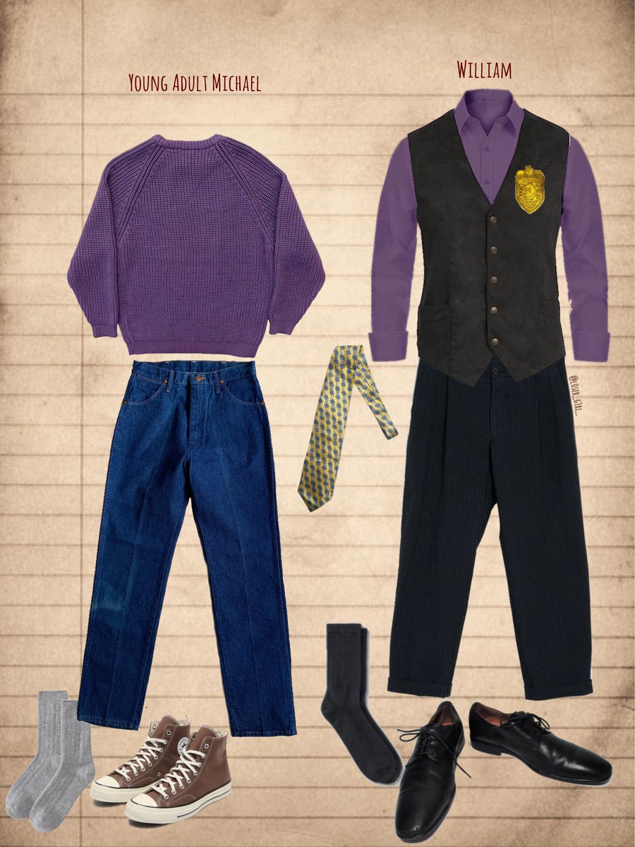 l0ser_g1rl_'s tweet photo. Bonus: Teen/young adult Michael outfits vs William's base outfit (Will lets him keep his cute sneakers; Daddy's little teenager forever 💜)  #willmike #aftoncest

Might put together some fun alternate outfits for them (casual, fancy etc)...miiight also make one for Clara &amp; Henry https://t.co/qnuWcBJXgX