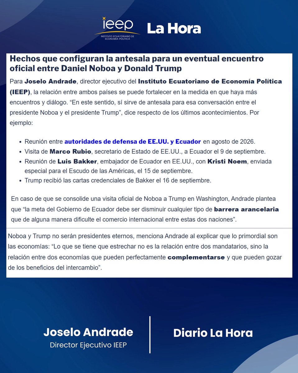 ieep_ec's tweet photo. 🇪🇨🇺🇸 Ecuador y Estados Unidos: ¿hacia una relación económica más estrecha?

📌 Conoce el análisis publicado por @lahoraec y las declaraciones de nuestro Director Ejecutivo.

#IEEP #Economía #Ecuador #EstadosUnidos #ComercioInternacional https://t.co/uycM3IsSMa