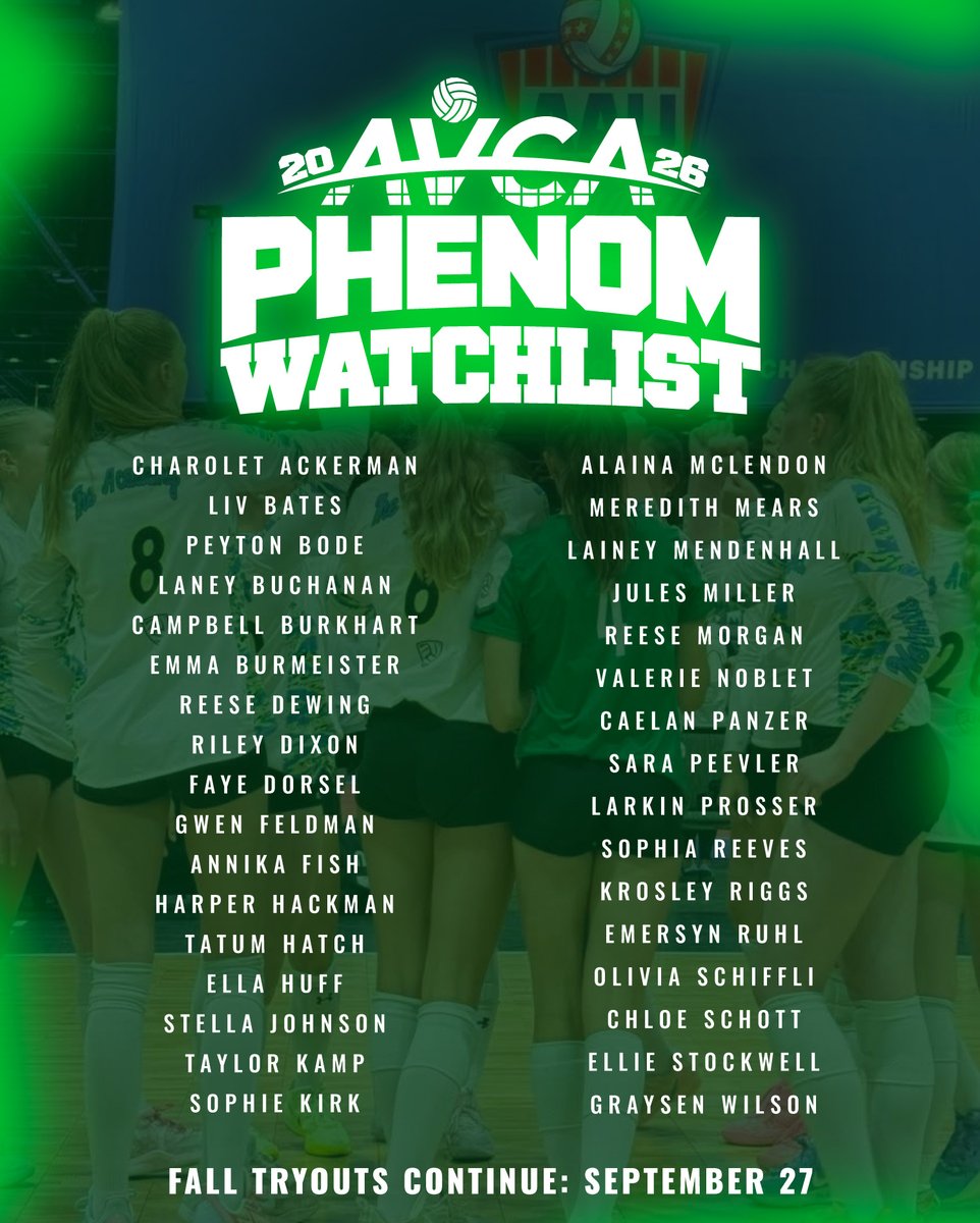 mononselectvb's tweet photo. Big-time recognition for our Monon Select athletes! 

Congratulations to all of our athletes named to the 2026 AVCA Phenom Watch List, recognizing standout volleyball players from across the country.

Fall Tryouts continue September 27, register today: https://t.co/9Vlpovfka3 https://t.co/uegCzG5tmZ