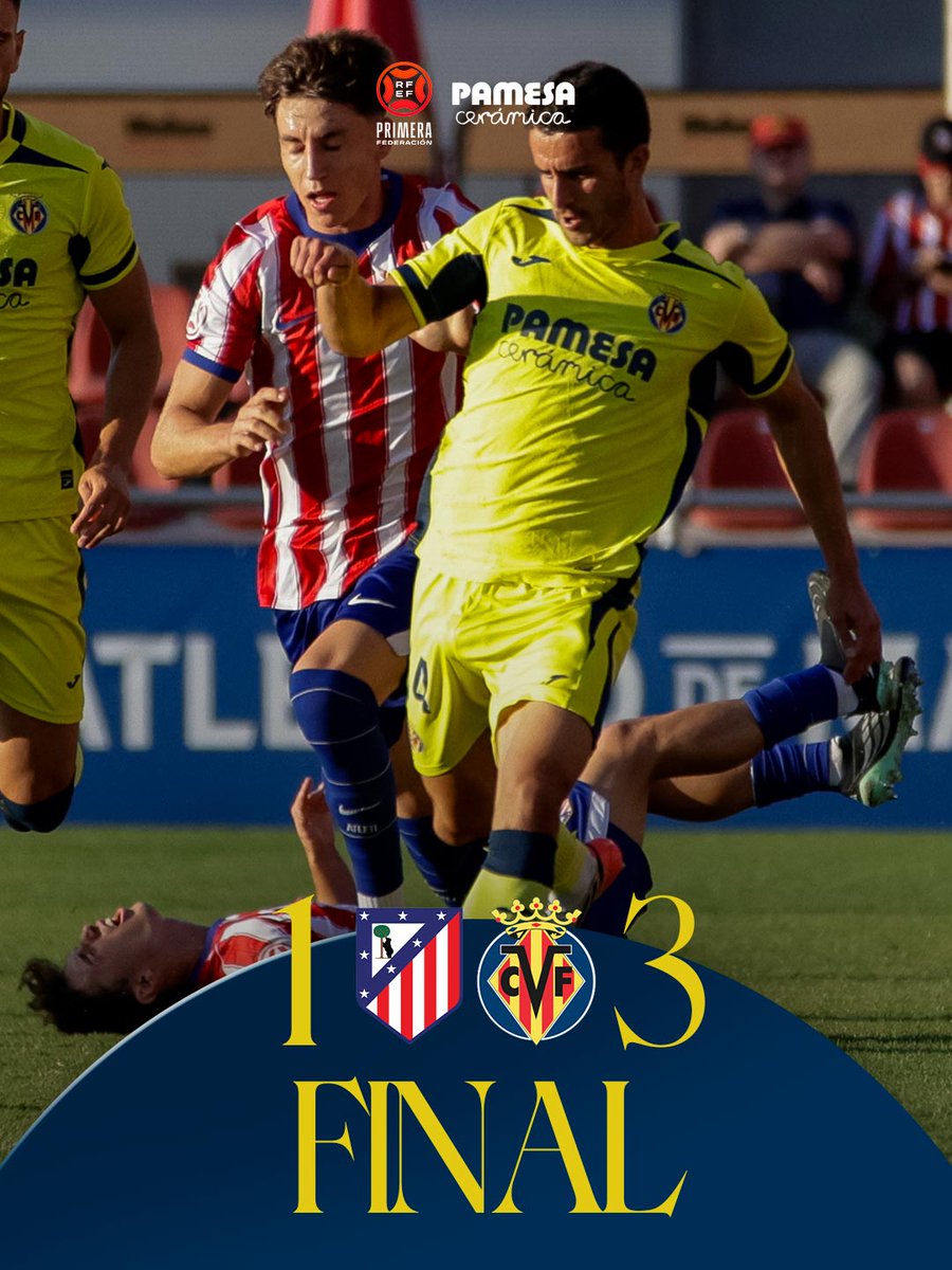 CanteraGrogueta's tweet photo. FINAL, FINAL, FINAAAAAAAL. El Villarreal B se impone por 1-3 al Atlético Madrileño y se afianza como sólido líder.

⚽️ J. Gaitán
⚽️ Albert G. (p)
⚽️ Fofana

¡Qué grandessssssss! https://t.co/z5DUkkmScN
