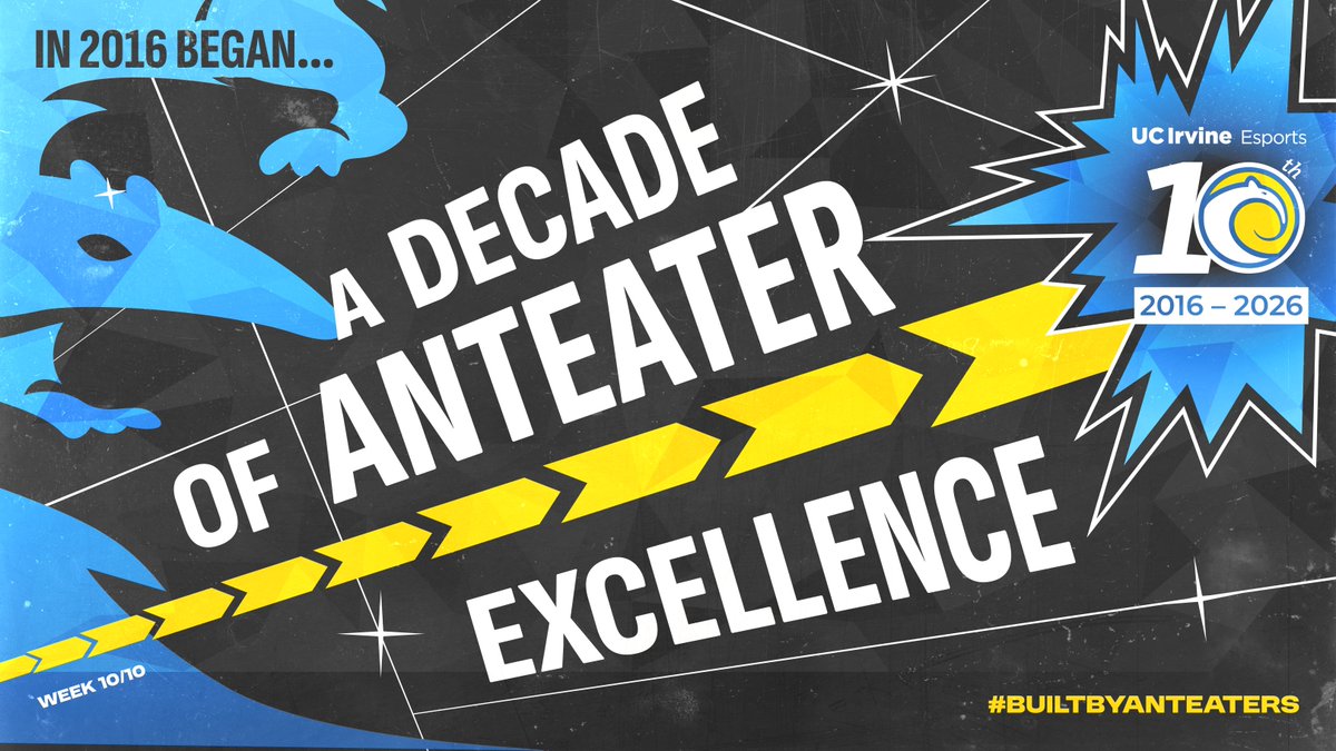 UCIEsports's tweet photo. A Decade of Anteater Excellence

Ten years ago, UC Irvine launched the first-ever public university esports program. Since then, UC Irvine Esports has dedicated itself to providing opportunities for students in gaming!

📍 Week 10 of 10
#BuiltByAnteaters #UCIEsports10 https://t.co/V6Q0rzxqaR