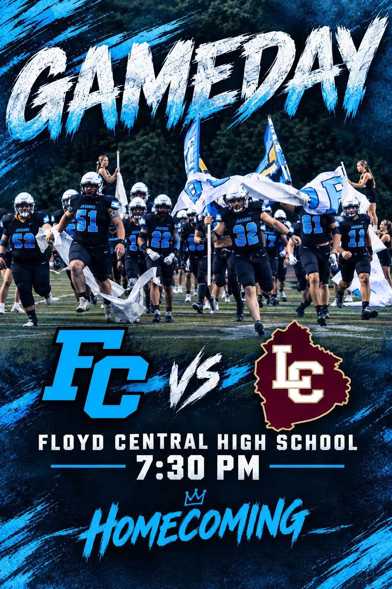 fchsjagsfb's tweet photo. GAMEDAY! 

It’s HOMECOMING at Floyd Central!

Pack the stands and bring the energy as your Jaguars take the field!

🆚 Leslie County 

🗓️ Friday Sept 25

⏰ 7:30 PM

👑 Homecoming https://t.co/GPTkrgXA8f
