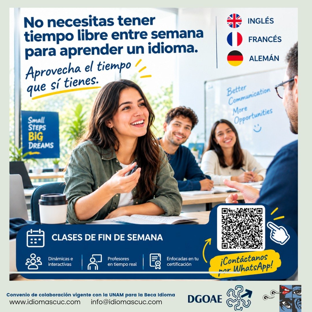 BecariosUNAM's tweet photo. #ComunidadUNAM 🤓 Aprovecha este beneficio que la Beca Idioma te da y aprende inglés, francés o alemán en Idiomas CUC.

 👉 Obten más información en:
https://t.co/hm5BaVLCJD
 info@idiomascuc.com
WhatsApp 5568775921 https://t.co/2OmRODYBIQ