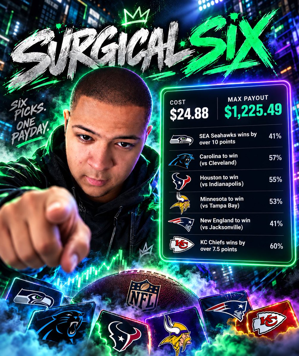 gpicksfromfbloc's tweet photo. SURGICAL SIX 6️⃣🦉

FADE THIS AT YOUR OWN COST AND WATCH ALL YOUR FRIENDS GET RICH 💰

#gambling #nfl #rich https://t.co/YsqV6tXMuM