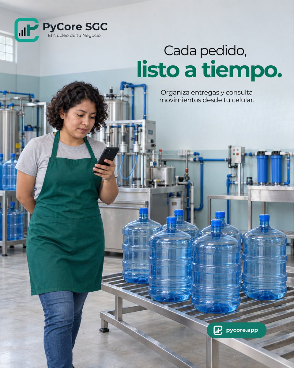 PycoreSGC's tweet photo. Cada pedido, listo a tiempo. Organiza entregas y consulta los movimientos de tu negocio desde el celular. 💧📲
#PycorSGC #Purificadora #ControlDePedidos #GestiónDeNegocios https://t.co/gRpfPh9ZWE