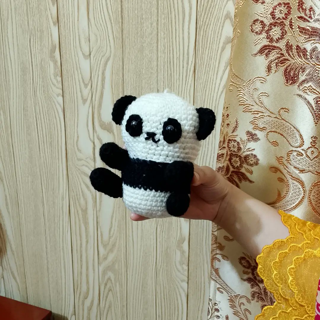 GrahamEiseck's tweet photo. Handmade with love, one stitch at a time. Meet this adorable crochet panda—soft, cuddly, and made to bring smiles. DM to order yours today! https://t.co/wwYBw9Kjme