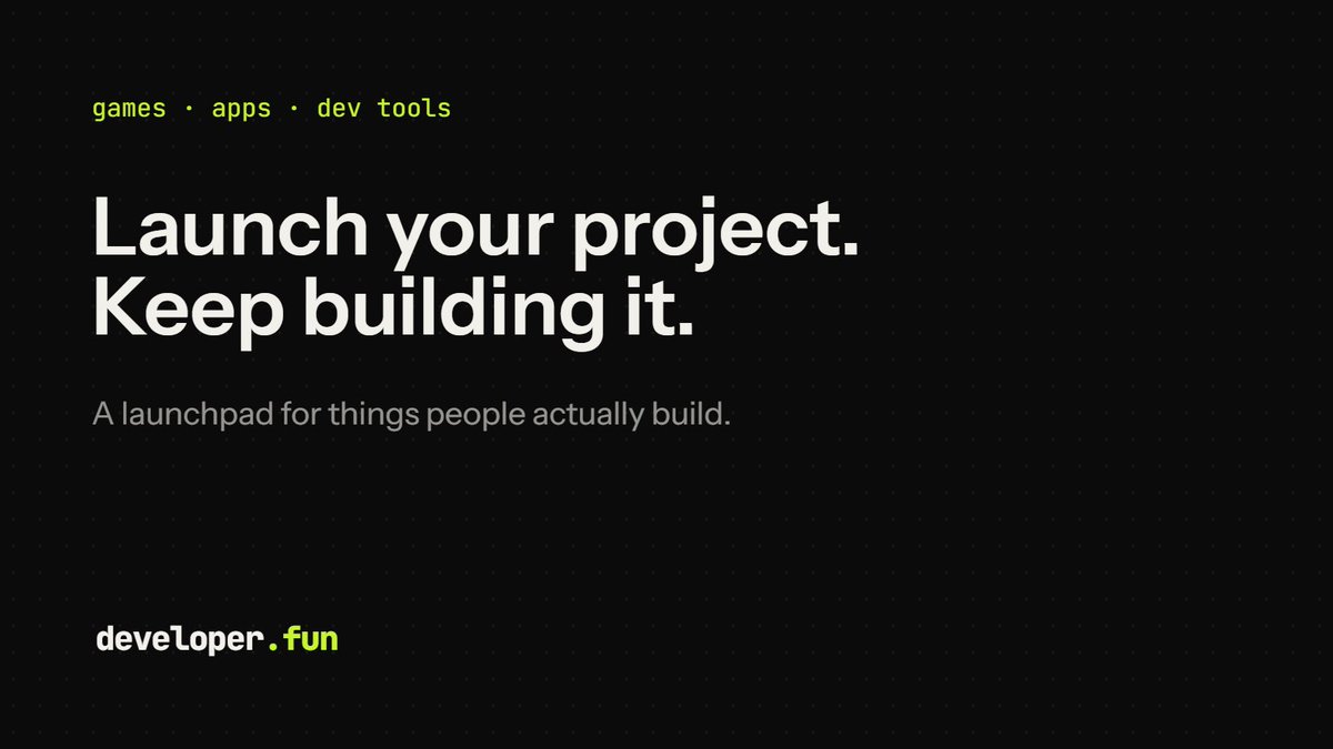developerdtfun's tweet photo. https://t.co/plzbPXuAoq is a launchpad for things people actually build.

games, apps and dev tools. Bring a GitHub repo and a link where it runs, launch a token for your project, and keep shipping in front of the people holding it.

first launches soon. https://t.co/qn5HWnYPLr
