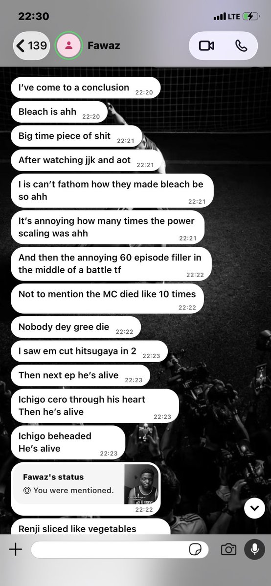 _Ayeluwa's tweet photo. My guy has been crashing out about bleach all evening 😂😂😂

Bleach fans come and defend ooo😭💔 https://t.co/QpJYfE8dVb