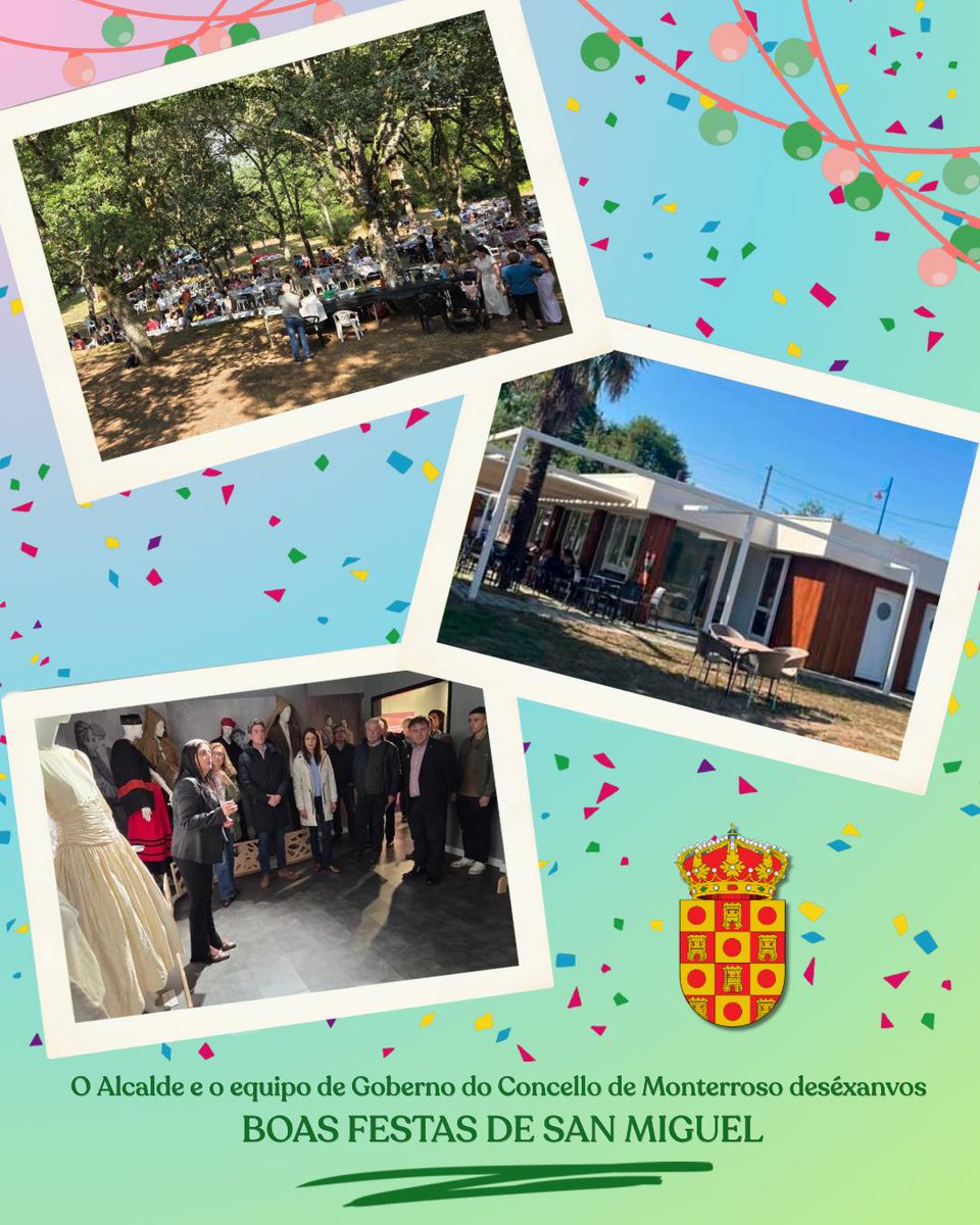 ConcelloM's tweet photo. 🏫 Festas de San Miguel 2026 en Monterroso.

🎉 O alcalde e o equipo de Goberno do Concello de Monterroso deséxanvos Boas Festas de San Miguel. https://t.co/GiPS492i7r