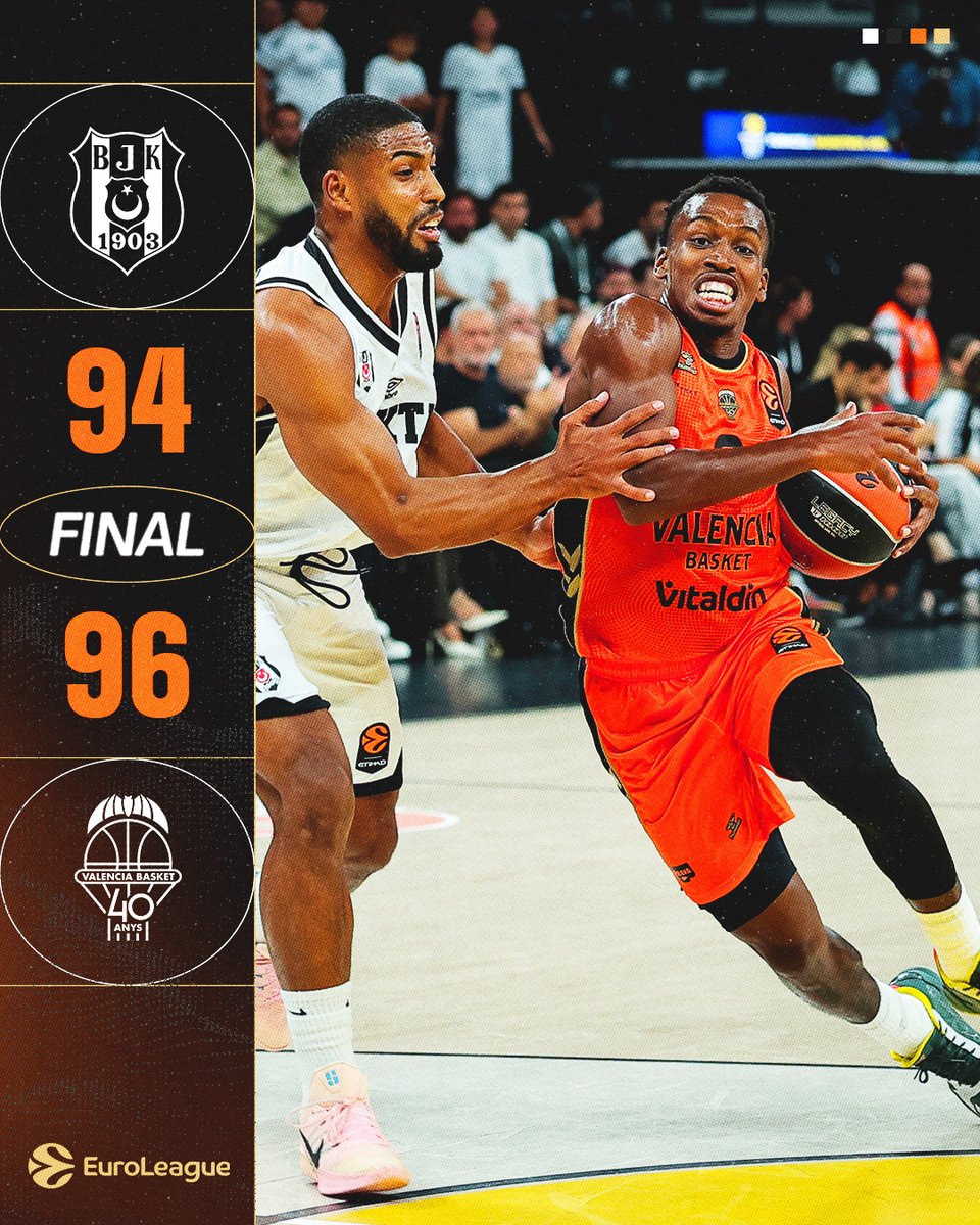 valenciabasket's tweet photo. VAMOOOOOOOO 🧡

Guanyem un thriller a Turquia!! 💪
Tenim la primera en l'EuroLeague!!

🏆 J1 @EuroLeague
⚫ @BJK_Basketbol 94
🟠 @valenciabasket 96
🤝 @puleva 

Família, següent partit masculí, el diumenge a les 18h a @RoigArena davant iLerna Lleida. T'esperem! 😍 https://t.co/78JX158qCI