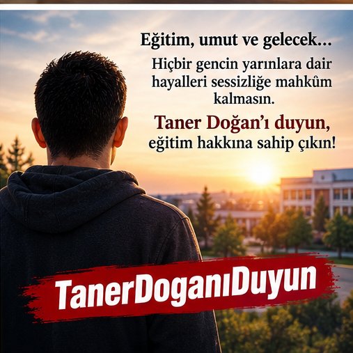 AhmetTatar77's tweet photo. Eğitim, umut ve gelecek… Hiçbir gencin yarınlara dair hayalleri sessizliğe mahkûm kalmasın. TanerDoganıDuyun https://t.co/nFLffbis2N