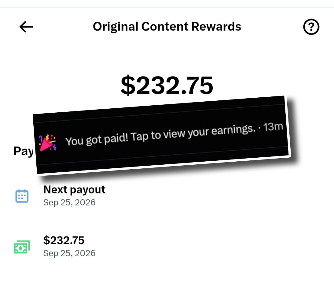 Coco_Airdrop's tweet photo. First Payout From 𝕏’s New Original Content Program 🪂

Just woke up to this notification:

$232.75 paid by 𝕏. 🥹

Huge thanks to everyone who reads, engages, and supports my posts. ❤️🫂

And of course…

Thank you, Elon. https://t.co/Hjkske22my