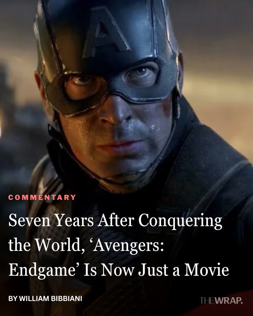 TheWrap's tweet photo. #AvengersEndgame is back in theaters this weekend, and TheWrap film critic William Bibbiani writes that, while it's still "epic" and "entertaining," it doesn't feel the same as it did on release.

"When it came out 'Endgame' was the culmination of more than a decade of non-stop Marvel enthusiasm. It felt like an ending, and that’s something few ongoing franchises ever have. That sense of finality made 'Endgame' feel important, but watching it again seven years later, that sensation is gone."

Read the full story: https://t.co/0jNYR0w4TW

Photo: Marvel Studios