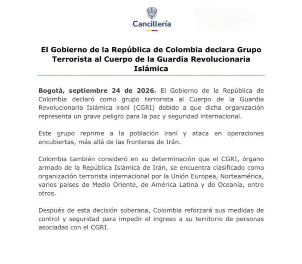 AryJeayBackup's tweet photo. The Colombian government has declared the IRGC a “terrorist” group.

The US really gone round the globe threatening every country to rally against Iran. https://t.co/QTO2adqHlV