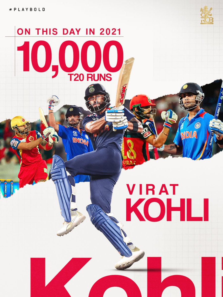 RCBTweets's tweet photo. 𝐕𝐊 1️⃣0️⃣𝐊. 👑💥

#OnThisDay in ‘2️⃣1️⃣, King Kohli became the first Indian player to cross 1️⃣0️⃣,0️⃣0️⃣0️⃣ runs in T20 cricket. 💪🔥

#PlayBold #ನಮ್ಮRCB https://t.co/uZbMhyQD6t
