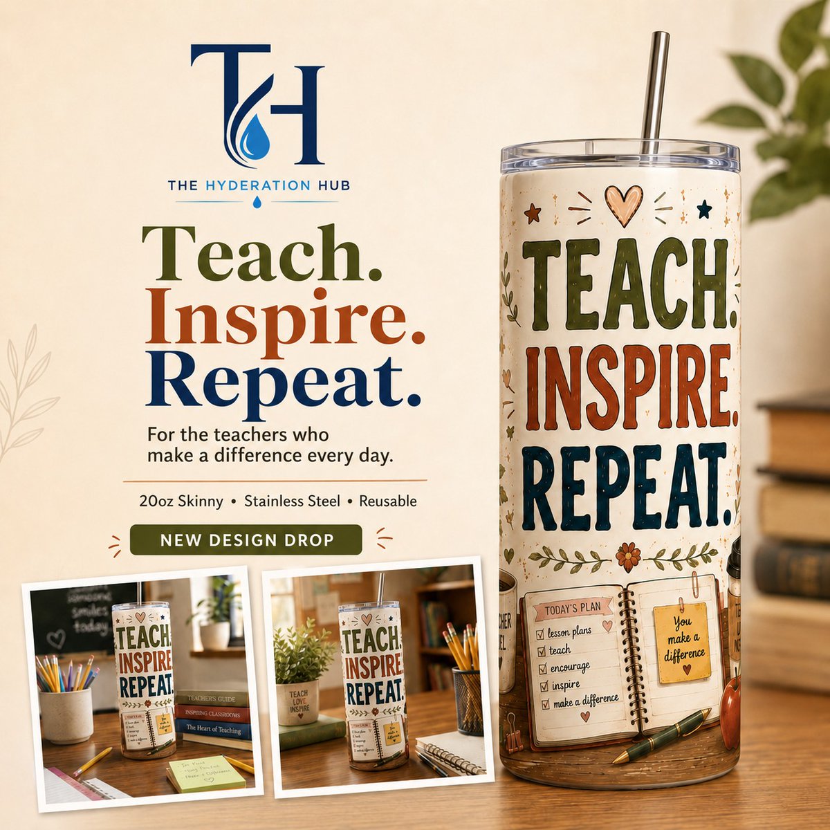 leolamoretti's tweet photo. Teachers deserve a tumbler as inspiring as they are. The Teach. Inspire. Repeat. 20oz skinny tumbler brings cozy vintage classroom style to every school day. Personalize yours for teacher appreciation, back-to-school, or just because. https://t.co/2oEoEhYNYw