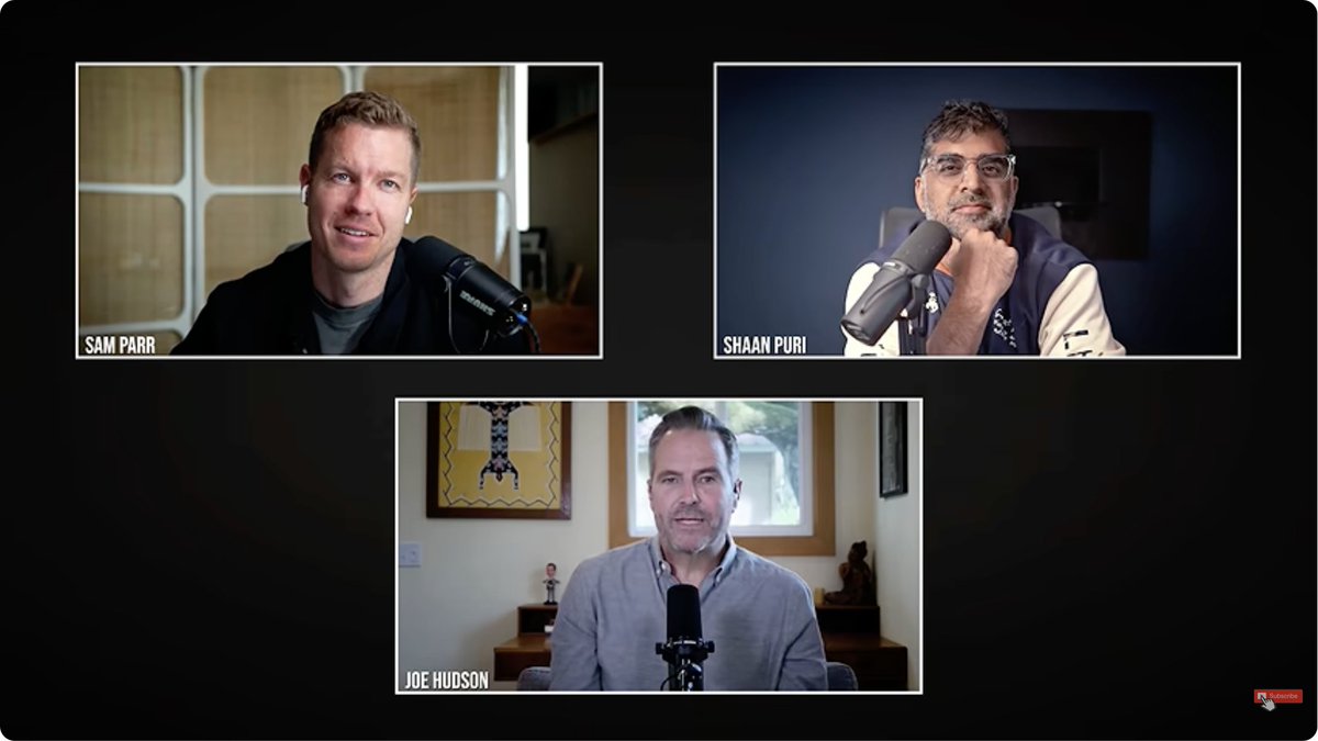 AaronPatelzick's tweet photo. @FU_joehudson presents a masterclass on destroying limiting beliefs on MFM.

At the 37:10 marker there is a very real moment that you don't get in audio. @thesamparr and @ShaanVP this is a banger of a podcast. 

This is one of your best episodes!
https://t.co/eNC1RVwtp8 https://t.co/OYTcVYQCkx
