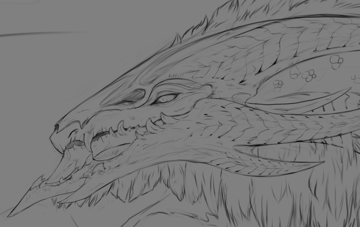 AshesDrawn's tweet photo. Very unexpected but very happy about todays sketch from stream 💙 Close up of a dragon known as the "Grave Keeper" or Bone Watcher" in Dusk Fantasy. Spooky season is upon us and really want to draw something for the occasion 🎃 https://t.co/KzYj6b0yA0
