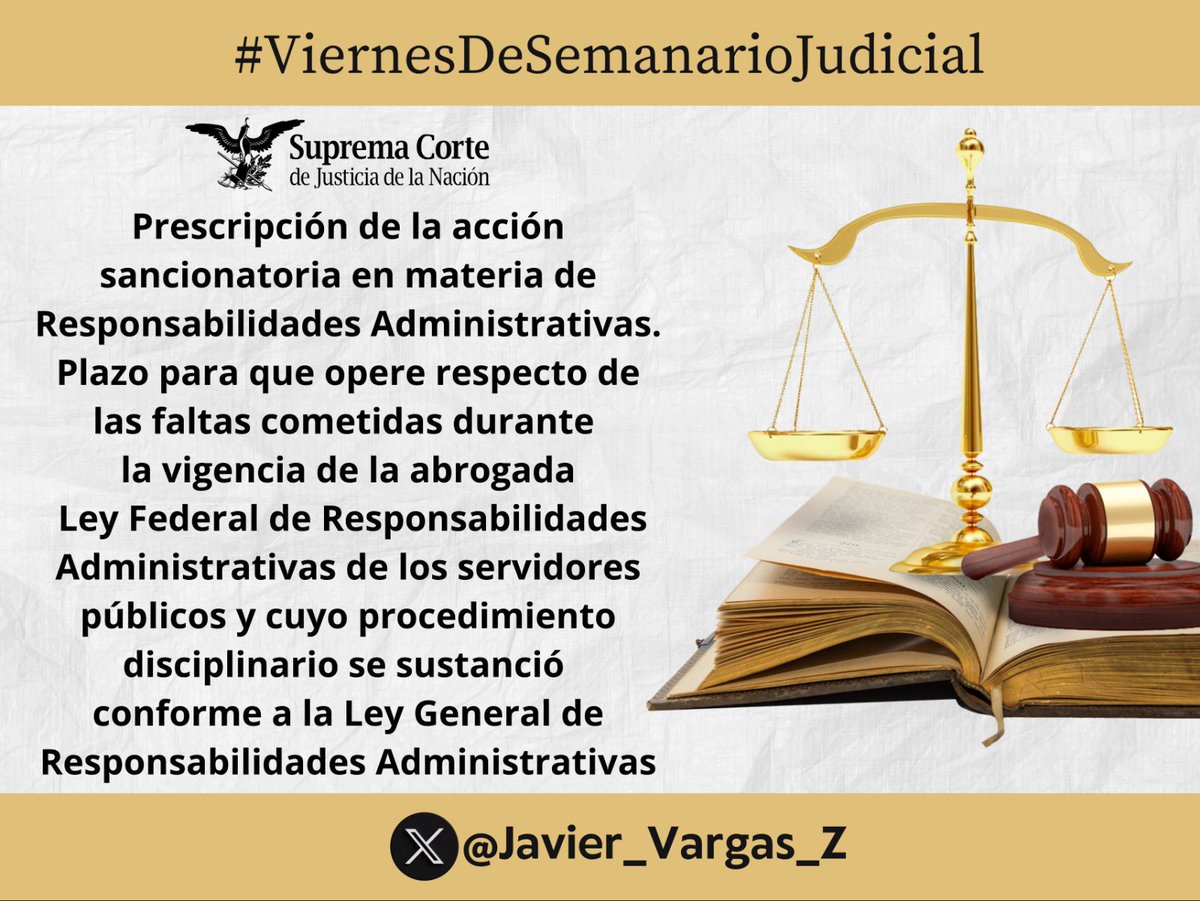 Javier_Vargas_Z's tweet photo. #ViernesDeSemanarioJudicial⚖️
Hechos: Una persona servidora pública cometió una falta administrativa calificada como grave durante la vigencia de la abrogada Ley Federal de Responsabilidades Administrativas de los Servidores Públicos…
Texto completo: 🖥️ 
https://t.co/X4E8CAWu1q https://t.co/c5WGSZG2E3