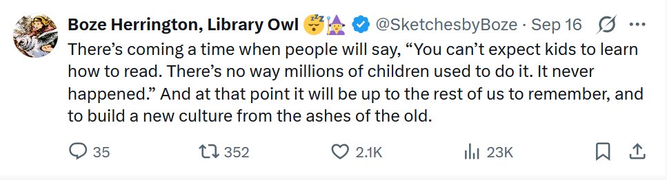 SketchesbyBoze's tweet photo. Now they’re trying to tell you that a child of five shouldn’t know how to read. I predicted this last week and they’re already saying it. They don’t want your kids to be literate. https://t.co/cBD7LymOxm