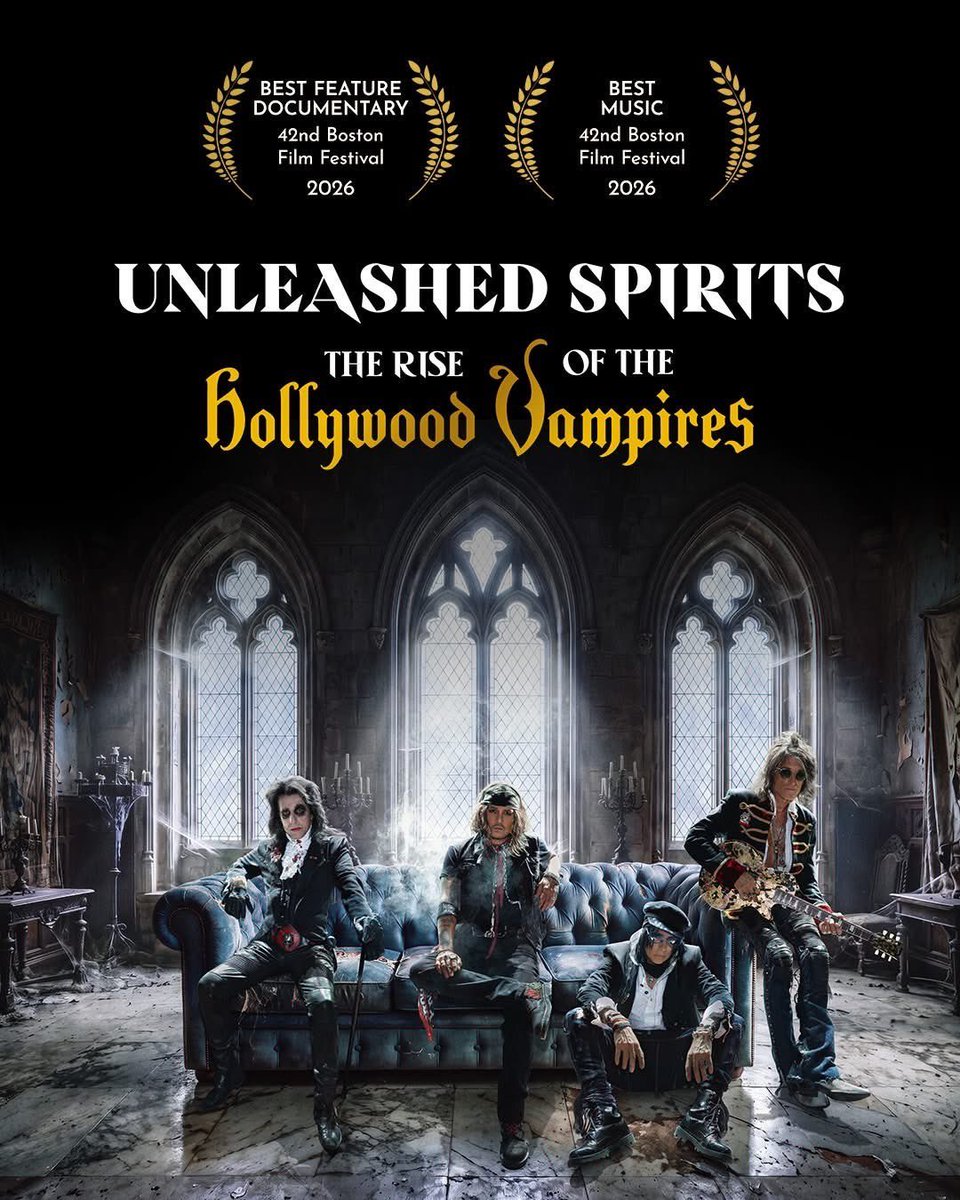 deppcrave's tweet photo. MUSIC 🎸: Congrats to Johnny Depp and his band, The Hollywood Vampires. They won 2 awards at the 42nd Annual Boston Film Festival, for their documentary “Unleashed Spirits”.