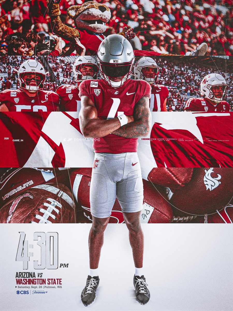 WSUCougarFB's tweet photo. Cougs. Wildcats. Primetime.  

Washington State vs Arizona 4:30 PM PT | Pullman, Wa

@CBS https://t.co/AIunRsjDhY