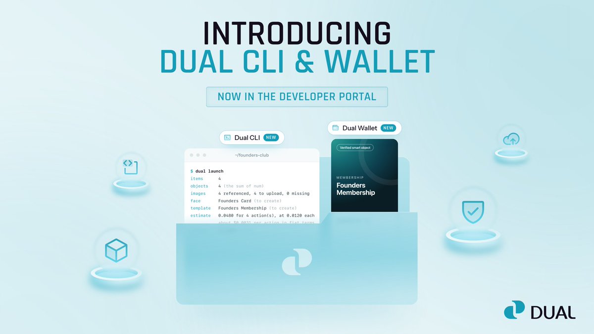 DualOrg's tweet photo. 🛠️ Introducing Dual CLI &amp; Wallet

Two new open-source Dual tools are now available in the Developer Portal.

Mint programmable objects at scale from your terminal. Give your users one trusted place for all they own.

One infrastructure, more ways to build.

Here’s what’s new ⤵️ https://t.co/2yutyrA2aB