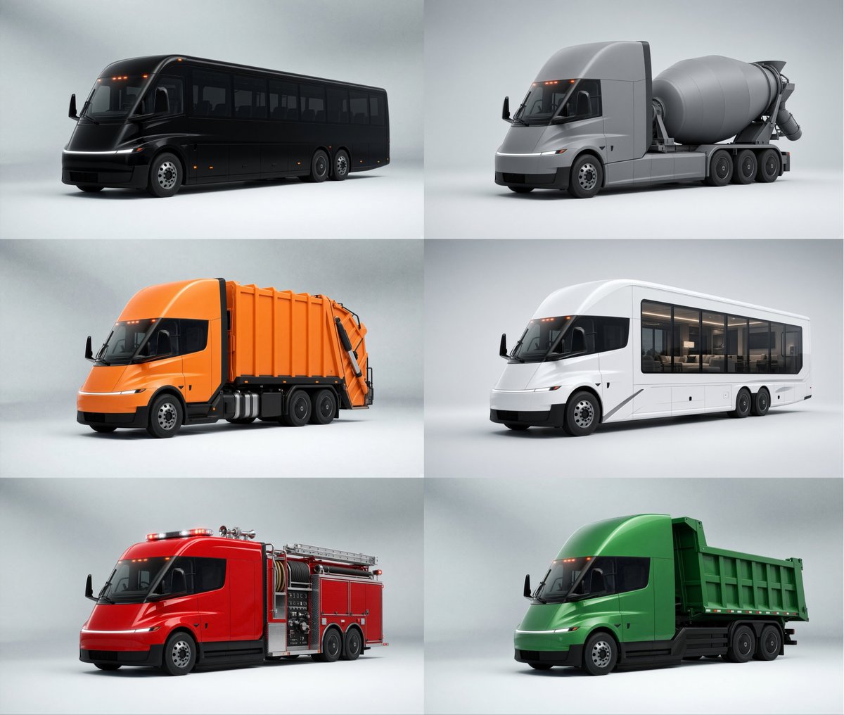 niccruzpatane's tweet photo. The @Tesla Semi platform could allow for many different variants in the future. This way, everything can become electronic and autonomous:

• Buses
• RVs
• Firetrucks
• Garbage trucks
• Dump trucks

I hope this happens one day. https://t.co/EhYq6Rg36i