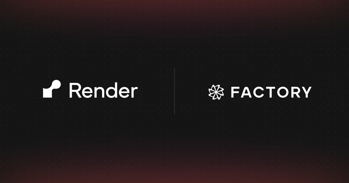 render's tweet photo. Render is now a supported connector in @FactoryAI.

Assign a task to a Droid and it can write the code, set up the services and database it needs, and deploy it to Render.

Connect Render in Factory to get started 👇

https://t.co/pASGfix3jG https://t.co/rMi3gzJcRF