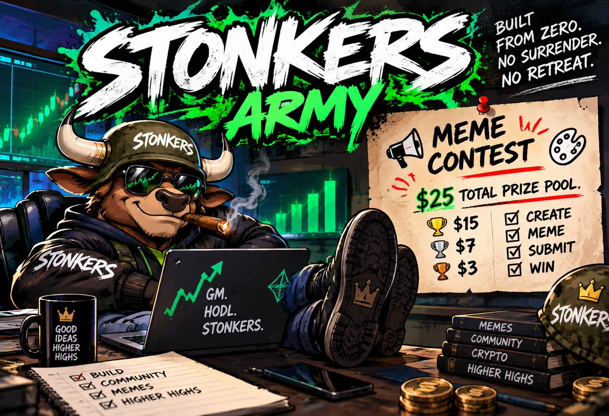 STONKERS_ARMY's tweet photo. The STONKERS ARMY is building. 🪖

Community getting organized.
Ideas turning into action.
And our first meme contest is on the way. 🎨👀

Still early. Still building.

Built From Zero.
No Surrender. No Retreat.

#STONKERS #Solana https://t.co/SEOA3tlD5s