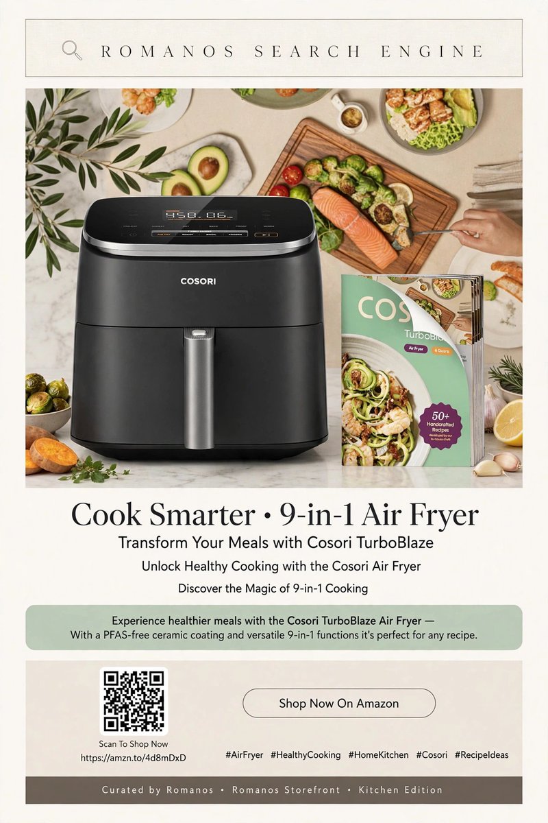 RomanosNiche's tweet photo. Experience healthier meals with the Cosori TurboBlaze Air Fryer! With a PFAS-free ceramic coating and versatile 9-in-1 functions, it’s perfect for any recipe! 

https://t.co/dTolmiZb1G

#AirFryer #HealthyCooking #HomeKitchen #Cosori #RecipeIdeas #ad https://t.co/cISEnlgke4