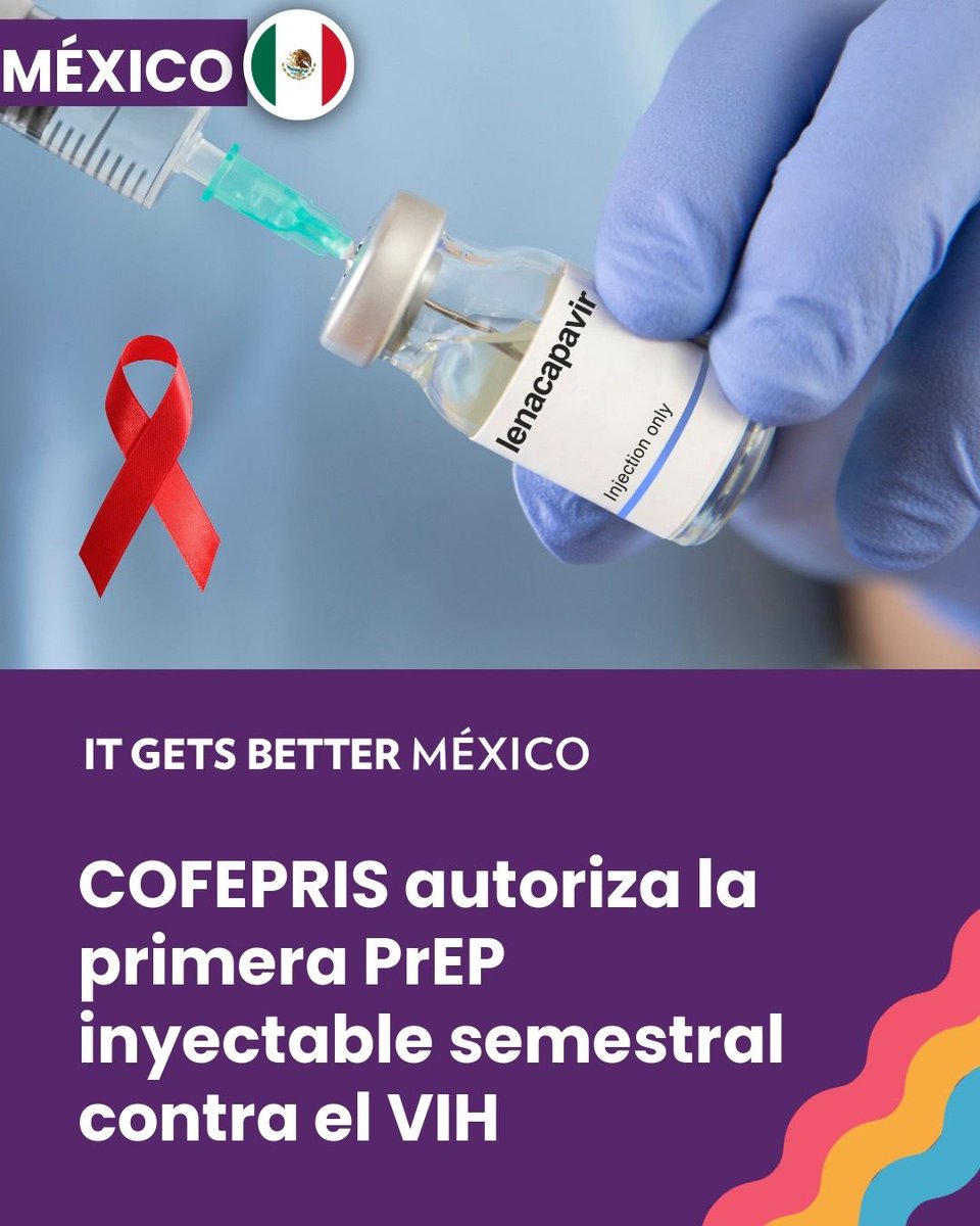 ItGetsBetterMx's tweet photo. 💉 COFEPRIS autorizó el lenacapavir: la primera PrEP inyectable semestral contra el VIH en México.

Dos aplicaciones al año, más de 99% de protección en estudios.

Aún no hay fecha, precio ni calendario en el sector público. Toca exigir acceso para todes. ❤️🇲🇽 

#PrEP #VIH https://t.co/YJ5JfpwawM