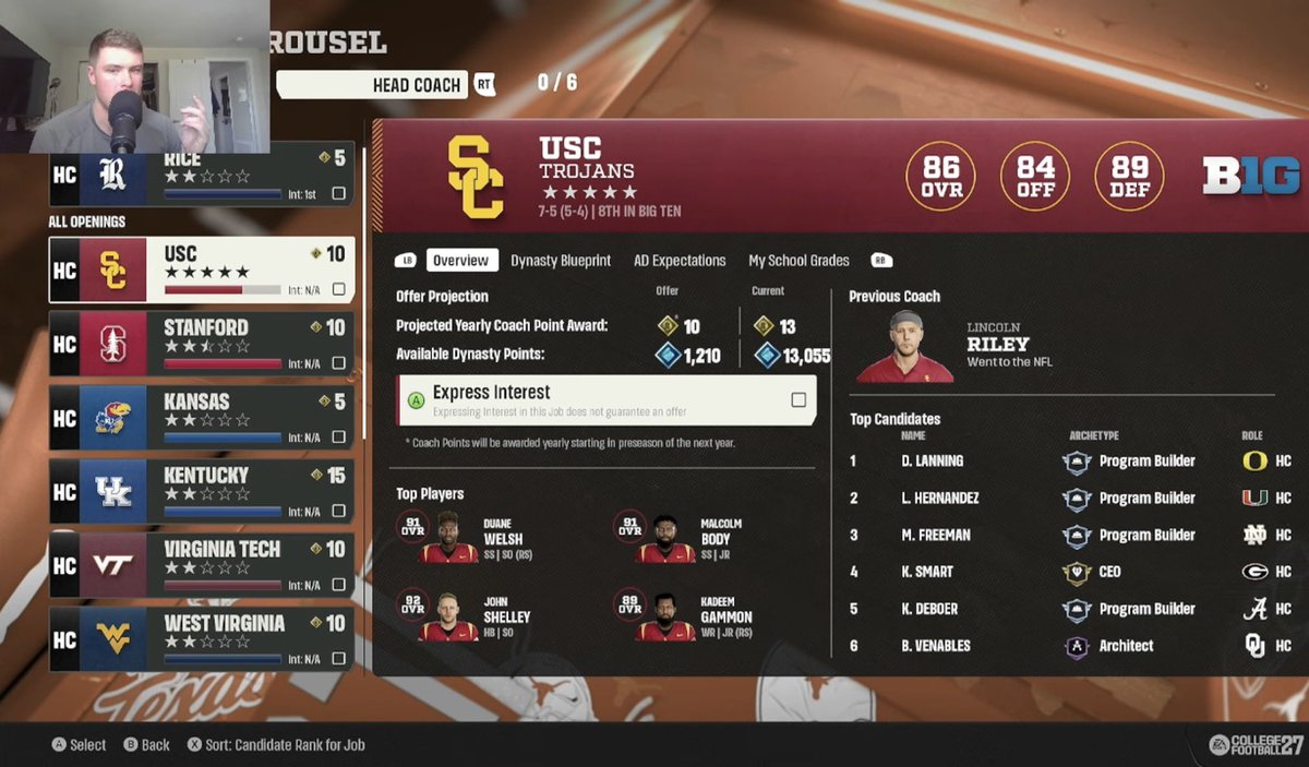 bordeauxyt's tweet photo. You can go 91-0, win 5 National Championships, and still not be the top candidate for loads of jobs in College Football 27 

The coaching carousel is a joke in this game. @BryceTinson’s experiment shows that Coach level is almost all that matters 

Just copy and paste what we had in NCAA Football 14 for College Football 28. It’s been 3 years and it’s been wrong every time