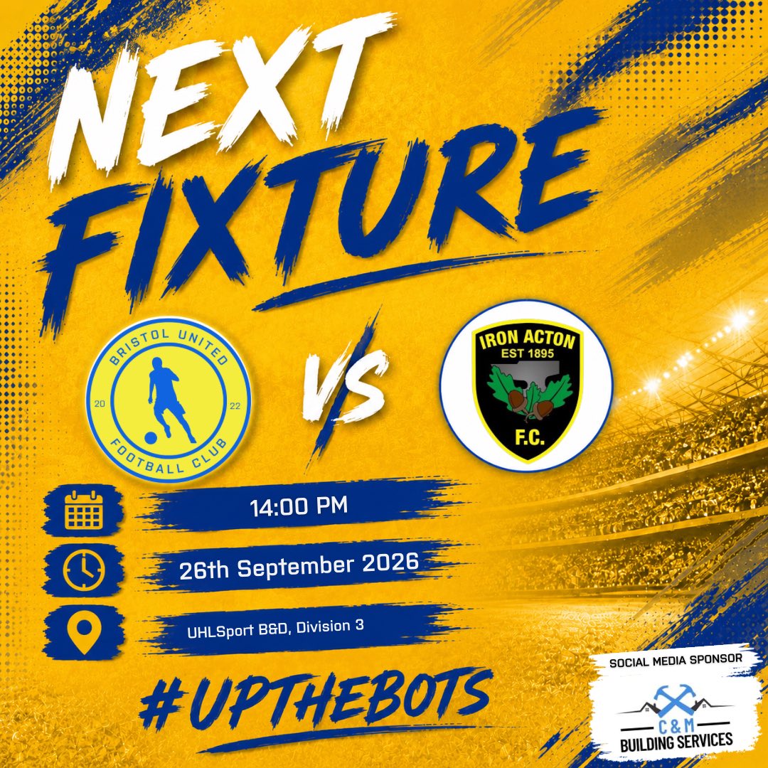 FCBristolUnited's tweet photo. ⚽️ MATCHDAY TOMORROW!

🔵 First Team are back after a week off with a tough trip to @BittonReserves.

🏆 B&amp;D Division 1
🕐 1pm KO
📍 Bath Rd, Bitton, BS30 6HX

Looking to build on our winning start to the league campaign! 💪

#UpTheBots 1/2 https://t.co/UaMzyIcH1b