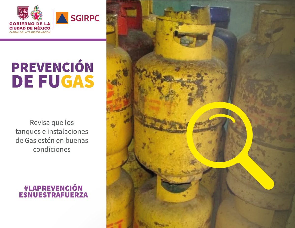 SGIRPC_CDMX's tweet photo. Atiende las siguientes medidas de prevención para reducir riesgos de incendios e intoxicaciones por #FugasdeGas. 

Recuerda que es importante verificar con regularidad que la instalación se encuentre en buenas condiciones; en caso contrario, realiza los trabajos correctivos pertinentes.

#TrabajandoJuntos, #LaPrevenciónEsNuestraFuerza