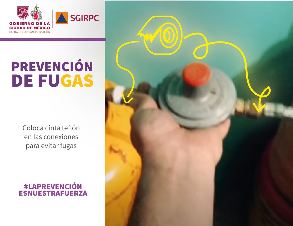 SGIRPC_CDMX's tweet photo. Atiende las siguientes medidas de prevención para reducir riesgos de incendios e intoxicaciones por #FugasdeGas. 

Recuerda que es importante verificar con regularidad que la instalación se encuentre en buenas condiciones; en caso contrario, realiza los trabajos correctivos pertinentes.

#TrabajandoJuntos, #LaPrevenciónEsNuestraFuerza