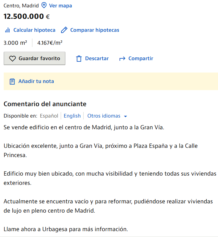 SoyMmadrigal's tweet photo. He visto una tertuliana decir que la empresa del desahucio solo tiene una vivienda .
No es cierto 
Además de los locales tiene en venta en un conocido portal un edificio de 5 plantas entero por 12,5M de Eur
Mejor no me hagan hablar https://t.co/l1tXjmd20V