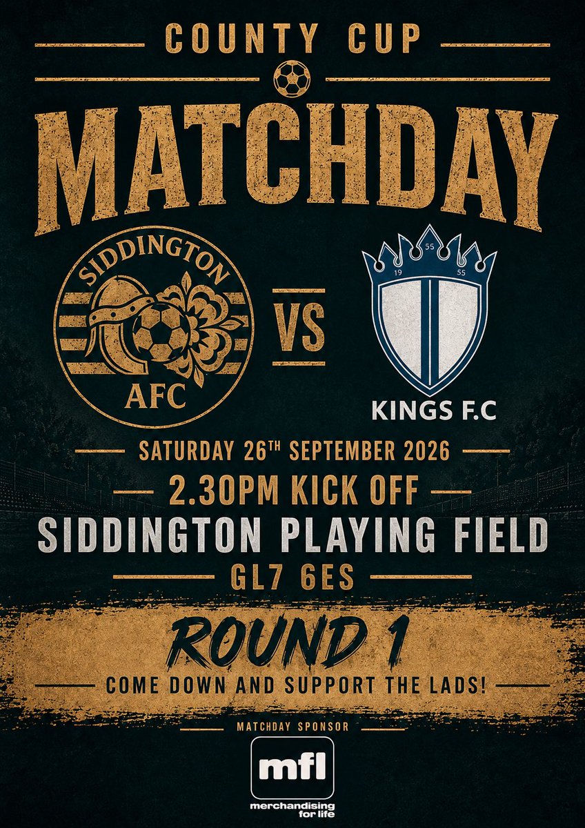 siddyafc's tweet photo. A new challenge tomorrow as we get our County Cup campaign underway against Kings FC, hopefully we can continue our form from the last couple of games and progress to the next round. UTS!

A big thank you to our matchday sponsor Gary Pettet and the team at MFL.

#football https://t.co/GKYE14IDdI