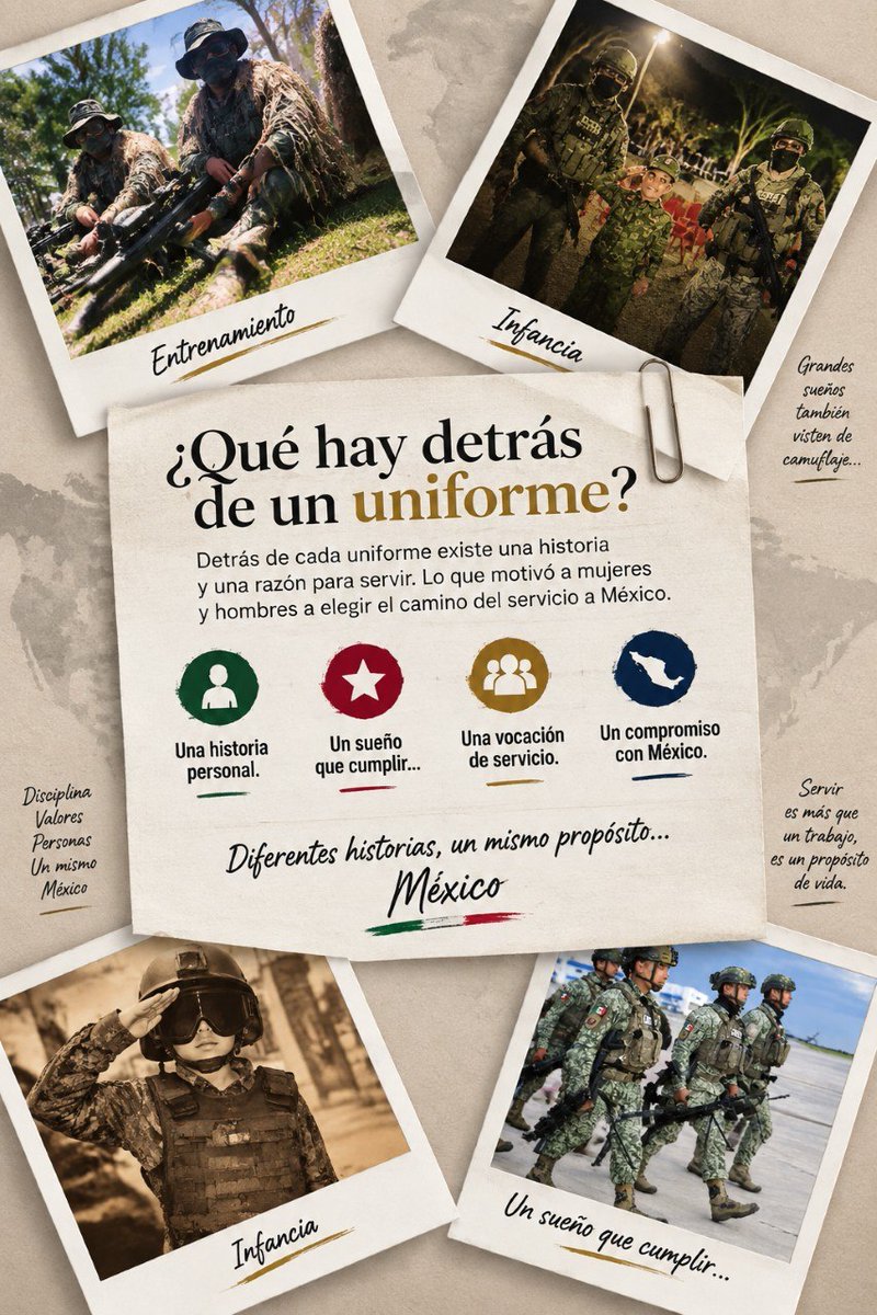 maquinasoldado1's tweet photo. ¿Por qué decidiste servir a México?
Porque querías hacer algo que te llenara de orgullo.
Porque querías ayudar.
Porque viste en el uniforme una forma de servir a los demás.
Cuéntanos tu historia. 🫡
#EjércitoMexicano #México #Lealtad #OrgulloDeServir https://t.co/mUJlAUv1FP
