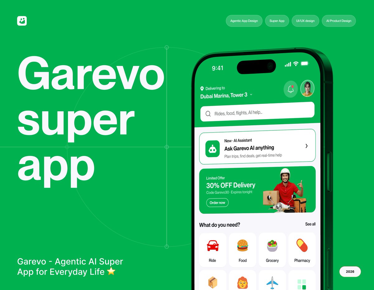 uixsattar's tweet photo. Garevo Agentic AI Super App UI UX | Mobile App

#superapp #appdesign #MobileApp #uiux #delivery #payment https://t.co/66a2YjkVuT