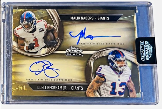 Topps's tweet photo. Odell Beckham Jr.'s 1/1 dual autograph with Malik Nabers just surfaced on eBay 🤯 https://t.co/CwJd9kb6kV