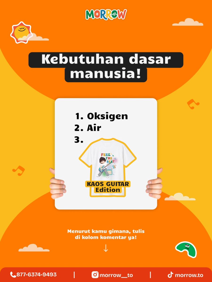 michellpaez1's tweet photo. Kebutuhan dasar manusia
Oksigen, air, dan kaos MORROW Guitar Edition. Dua yang pertama mungkin sudah kamu punya. Tapi yang ketiga? Cek, kebutuhan dasar kamu sudah lengkap belum? WearYourStory https://t.co/ifGUEVLVNk