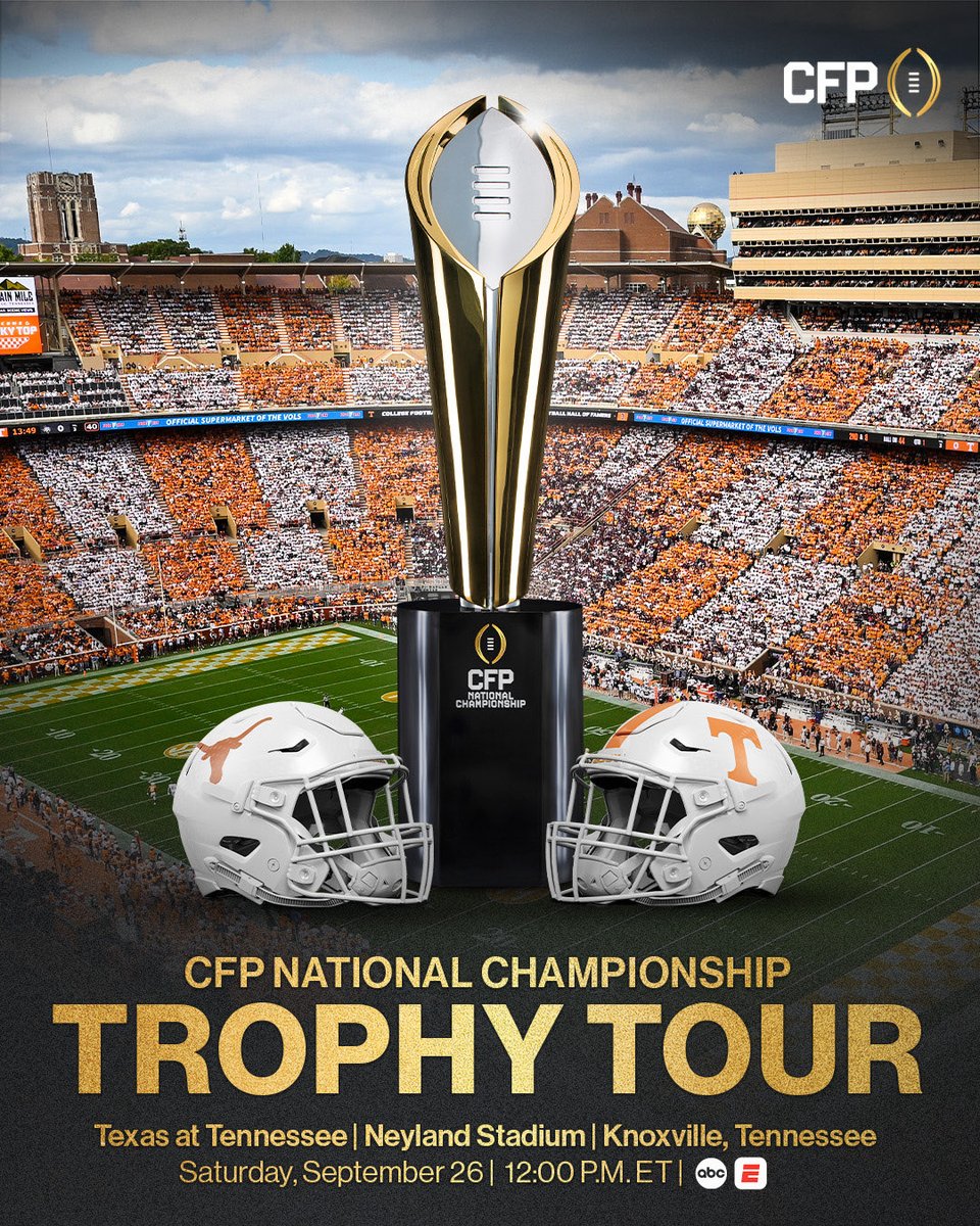 CFBPlayoff's tweet photo. The CFP National Championship Trophy takes a trip to Knoxville 🏆

#CFP https://t.co/VvxOokeCyl