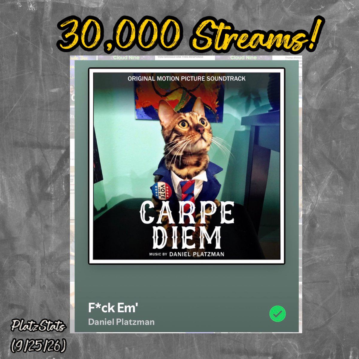KrissyDLW's tweet photo. TODAY WE CELEBRATE A LOVELY MILESTONE, A GEM💎
Of COURSE IT IS THE EVER DRAMATIC, “F*CK EM’”!
Back in early October’24, it had only 1.7k Spotify streams—now it’s a wonderful 30k! A mellow &amp; striking score piece from @DanielPlatzman, who happens to be another gem😊
#PlatzStats https://t.co/ZgXVMl9GsV