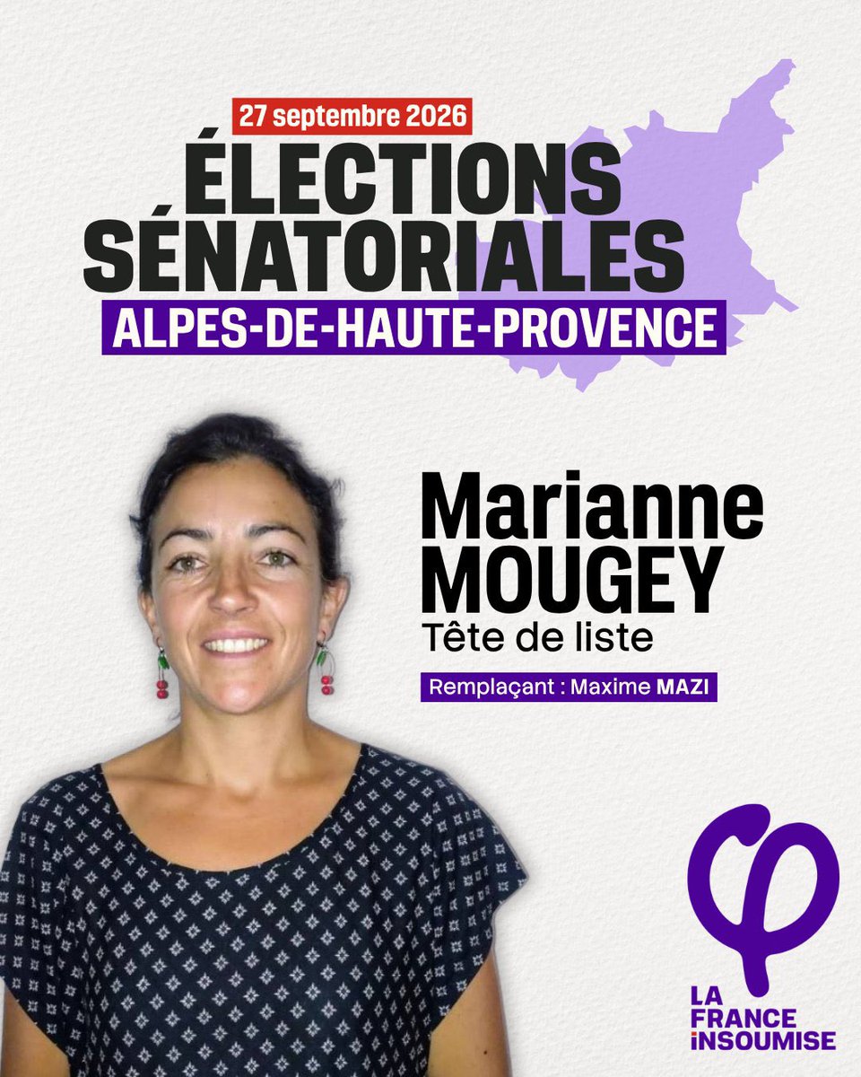 LeoWalter04's tweet photo. 🗳️ Élections sénatoriales 2026

⏰ À minuit je n’aurai plus le droit de dire aux grands électeurs et grandes électrices du 04 de voter dimanche pour Marianne MOUGEY et Maxime MAZI.

✊ Parce qu’il est temps de faire entrer #LFI et le programme du #NouveauFrontPopulaire au Sénat ! https://t.co/TJCjRLBqvF