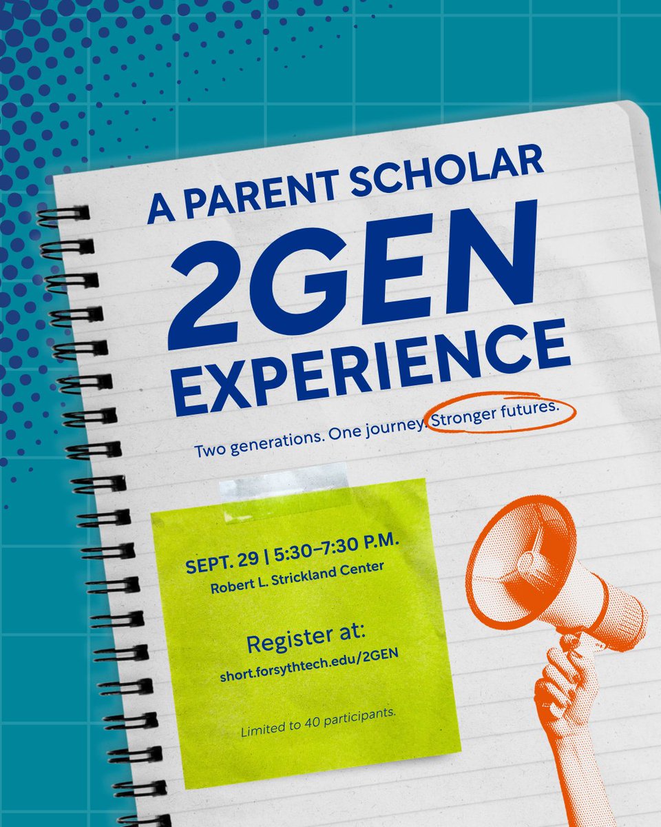ForsythTechCC's tweet photo. 🌟 Student Parent Month is here! 🌟
Join us for the Parent Scholar 2GEN Experience at Forsyth Tech! 💙
👨‍👩‍👧‍👦 Two generations. One journey. Stronger futures.
📅 September 29 | 5:30–7:30 p.m.
📍 Robert L. Strickland Center

This special family-focused event will feature sessions designed to support student parents and their children, including:
✨ Be Your Child’s Best Advocate
✨ Know Your Rights. Know Your Voice.
✨ PTA/PTSA: Does My Voice Really Matter?
✨ Tutoring for Them AND You
✨ Social-Emotional Wellbeing
✨ “My Parent Goes to College!” — Kids Only
🎁 Plus, there will be giveaways!
🎟️ Space is limited to 40 participants, so RSVP today!
👉 Register here: https://t.co/LxXnXcTe4n

#ForsythTech #StudentParentMonth #2GEN #ParentScholars #StudentParents #Giveaways #StrongerFutures #ForsythTechFamilies
