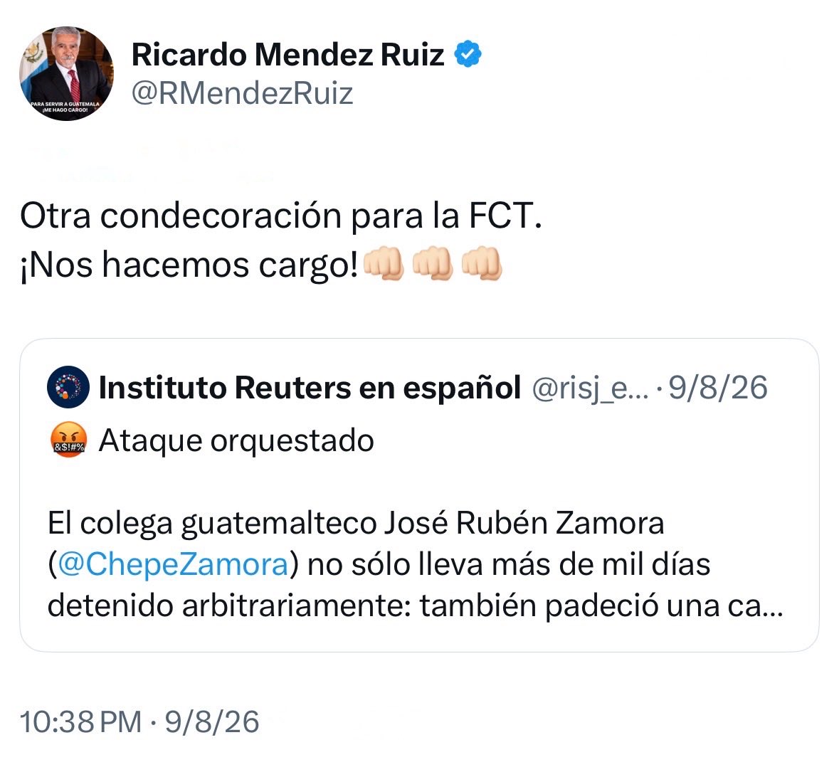 jczamora's tweet photo. Creerte impune te ciega. La soberbia hace el resto.

➤ Ataque orquestado: 

El periodista #JoseRubénZamora (@ChepeZamora) no sólo lleva más de mil días detenido arbitrariamente: también padeció una campaña de odio.

Así lo demuestra una investigación, y así lo detalla nuestra compañera @tanlmont https://t.co/HnwNHdspkT #ZamoraLibre👇