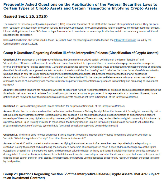 Cointelegraph's tweet photo. 🇺🇸REGULATION: The SEC publishes FAQs on how federal securities laws apply to certain types of crypto assets and related transactions. https://t.co/pUg6bJKo7H